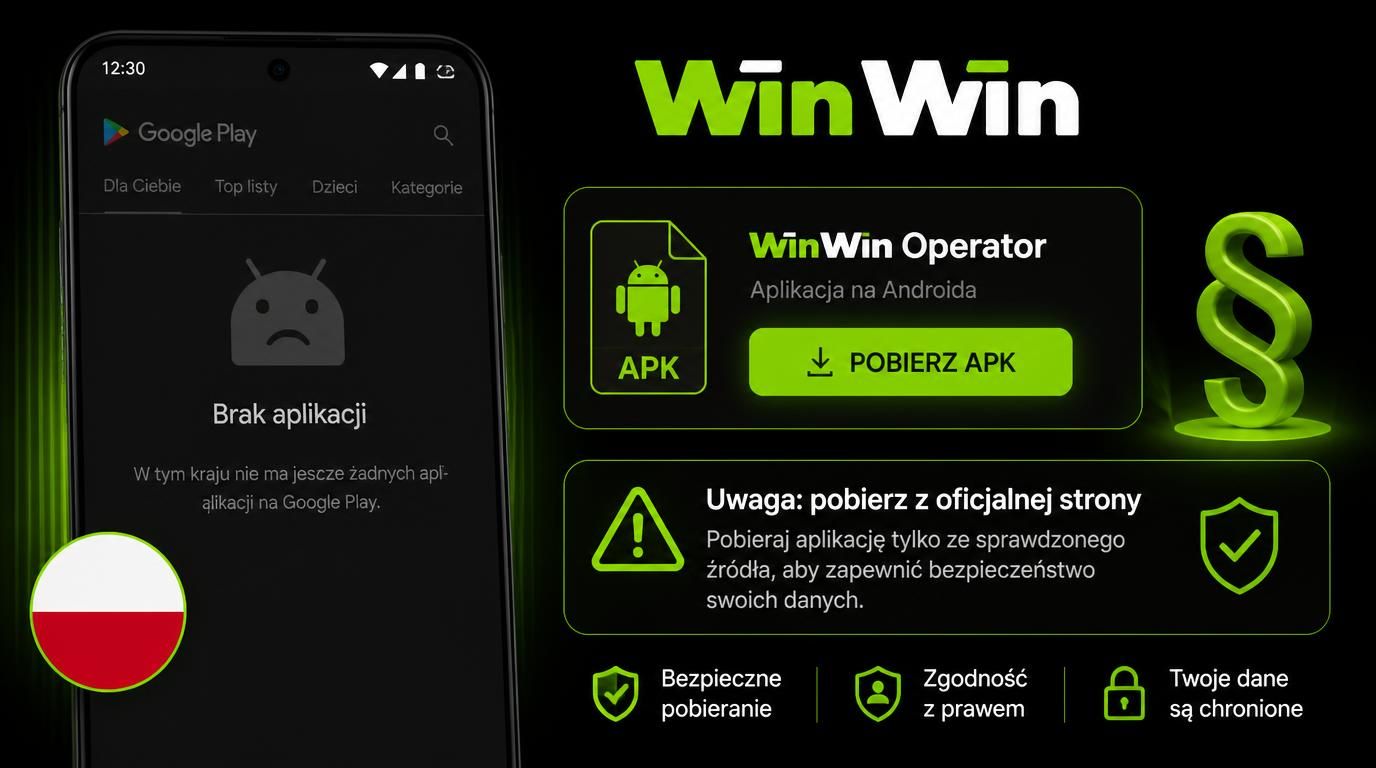 ikona telefonu z Google Play, plik APK, polska flaga, symbol prawa, brak aplikacji w Play